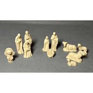 Vntg Nativity Set Figurines-11 piece set-Hecho Mexico-Cream Colored Hard Stone